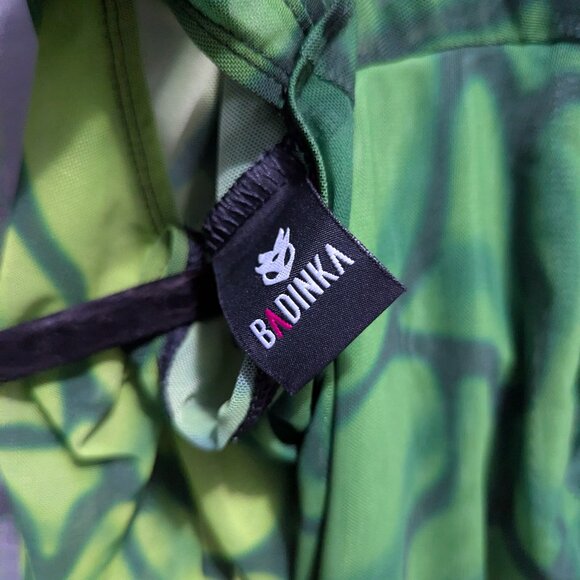 Badinka Acid Rain Green Mesh Hooded Dress Medium - Picture 7 of 8